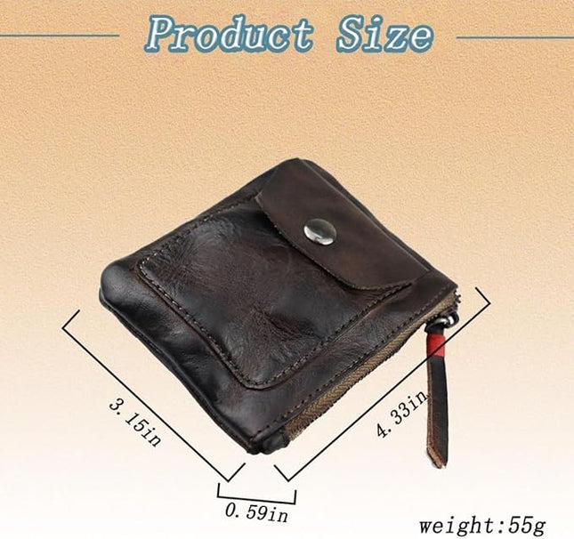 ZYLOXAR Genuine Leather Coin Pouch with Zipper Snap Closure Crazy Horse Wallet for Women (Coffee)