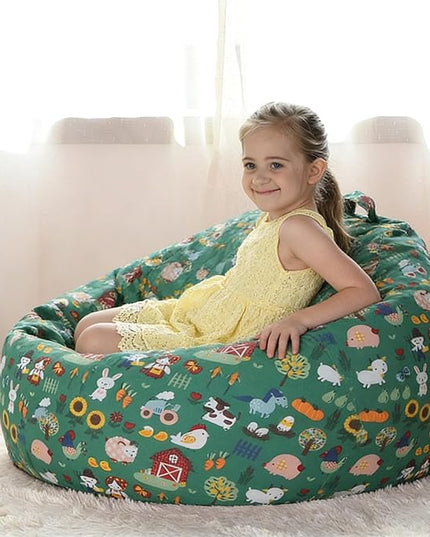 YuppieLife Stuffed Animal Storage Bean Bag Chairs Canvas Cover for Kids(No Filling)/Machine Washable and Durable Toddler Bean Bag Sofa Cover for Room Decor (Farm, 27'')