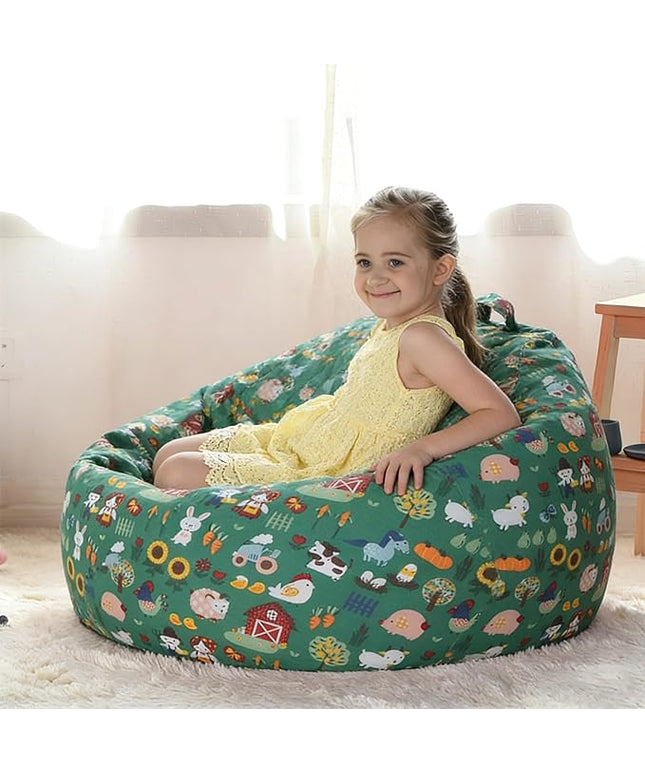 YuppieLife Stuffed Animal Storage Bean Bag Chairs Canvas Cover for Kids(No Filling)/Machine Washable and Durable Toddler Bean Bag Sofa Cover for Room Decor (Farm, 27'')