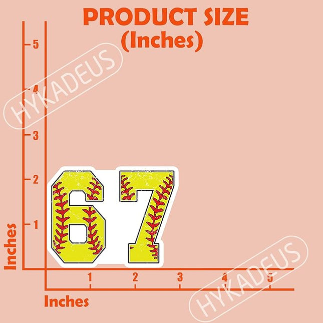 (3 Pcs) Softball 67 Six Seven Funny 6-7 Meme Stickers – 67 Gifts for Coaches, Players, Waterproof Vinyl Decals for Water Bottle, Tumbler, Laptop, Phone Case, 3" x 2.2"