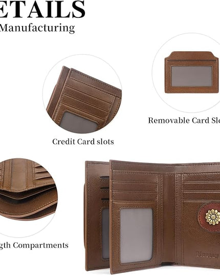 Blucoay Wallet Women,Rfid Blocking Leather Bifold Womens Wallet Compact Card Holder Small Wallet for Women with Removable ID Window Darkhkaki
