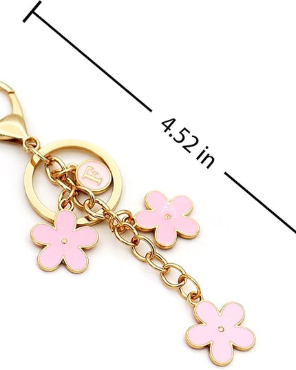 Cute Initial Letter Keyring for Women Girls Nice Flower Keychains for Handbag Backpack