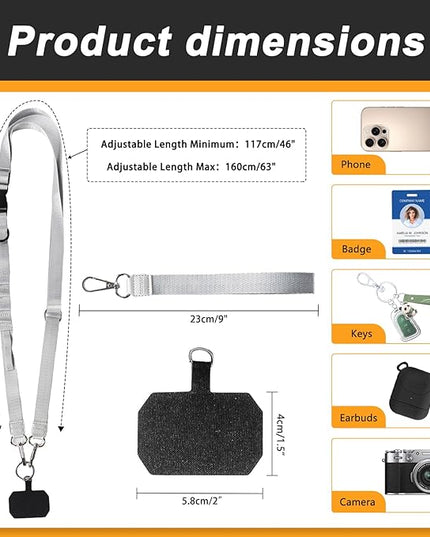 Detachable Phone Lanyard for Women Multifunctional Adjustable Phone Strap Crossbody Anti Theft with Tether Tabs for Cell Phone, ID Badge, Camera, Travel Essentials - Grey