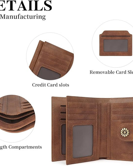 Blucoay Wallet Women,RFID Blocking Leather Womens Wallet Bifold Compact Card Holder Small Wallet for Women with Removable ID Window(Whitebrown)