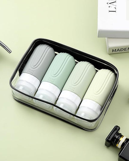 Travel Bottles for Toiletries, Tsa Approved 2oz Travel size Bottles, BPA Free Leak Proof Travels Toiletry Containers, Traveler Accessories with Toiletry Bag for Shampoo Liquid (4 Pack)
