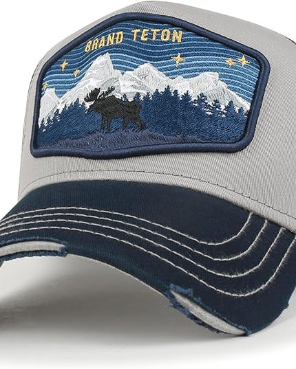 ililily Premium Howels Embroidery Vintage Baseball Cap Distressed Trucker Hat