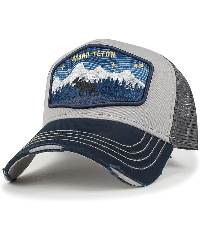 ililily Premium Howels Embroidery Vintage Baseball Cap Distressed Trucker Hat