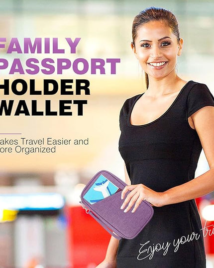 Passport Holder Family RFID Travel Document Organizer for Women Waterproof Passport Wallet Men Portable Case for Cards, Boarding Pass, ID, Money, Tickets with Zipper