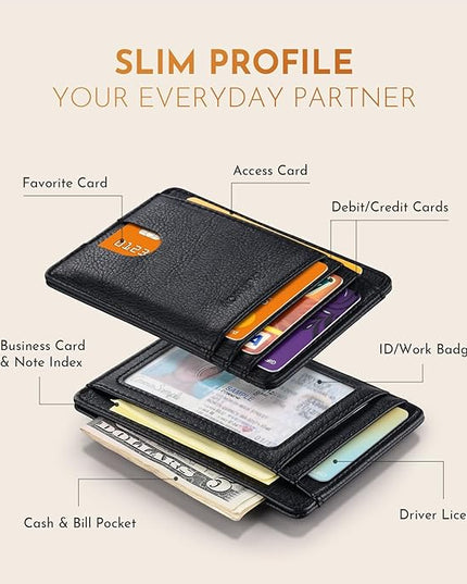 Buffway Slim Minimalist Front Pocket RFID Blocking Leather Wallets for Men and Women - Galactic Crack Black
