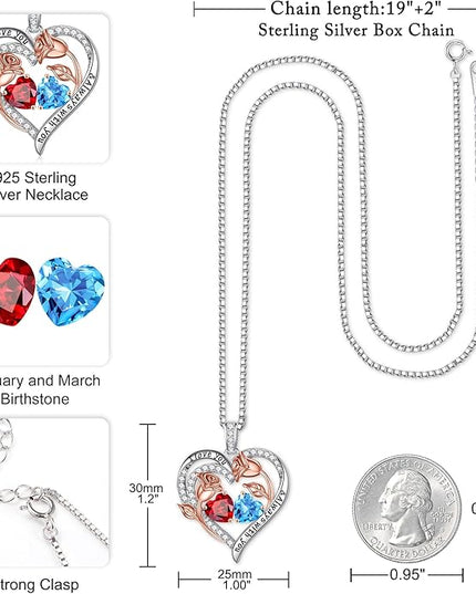 Iefil Christmas Gifts for Women Wife - 925 Sterling Silver Rose Heart Birthstone Necklace Birthday Anniversary Jewelry Gifts for Her Wife Mom Daughter
