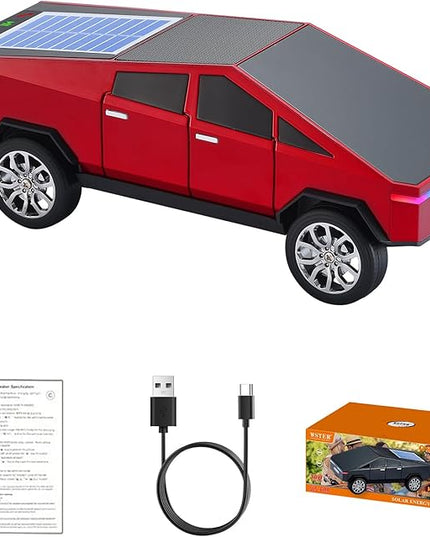 WS-699 Solar Bluetooth Replica Speaker – Future Pickup Truck Design, HD Sound, TWS Stereo Pairing, FM Radio, LED Party Light, USB/TF Playback, Hands-Free Mic, Type-C Charging, Portable Gift (Red)