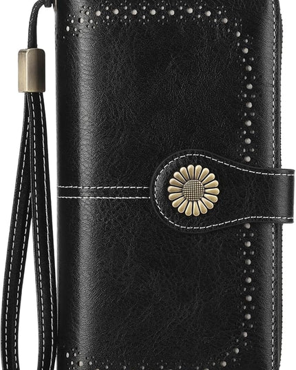 SENDEFN Wallet for Women RFID Blocking Leather Clutch Long Purse Large Capacity Credit Card Holder Wristlet