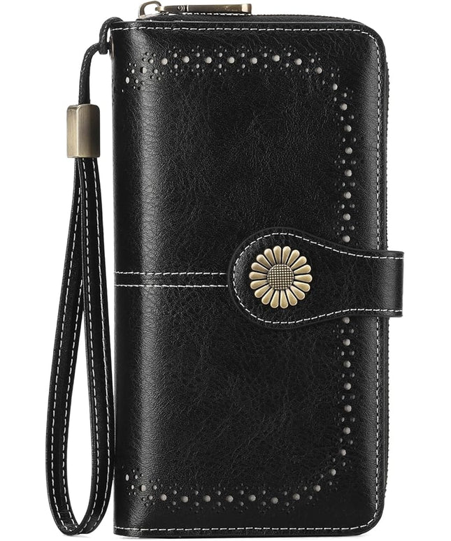 SENDEFN Wallet for Women RFID Blocking Leather Clutch Long Purse Large Capacity Credit Card Holder Wristlet
