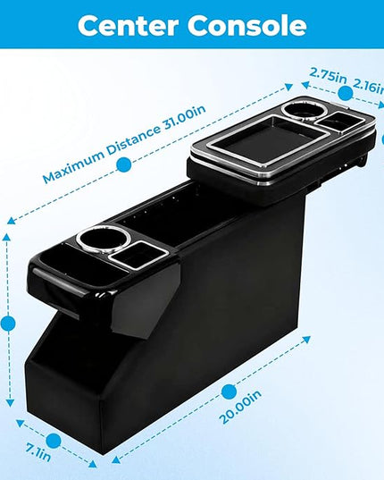 Center Console Between Seat Organizer for Minivans, SUVs, with Key Holder & Cup Holders ,phone storage for Minivan &SUVs, Middle Van Floor Console Organizer Storage Box- Black