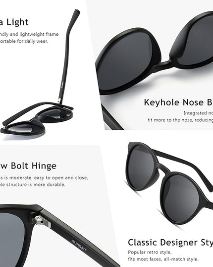 SUNGAIT Classic Vintage Round Polarized Sunglasses for Women Men Retro Style UV400