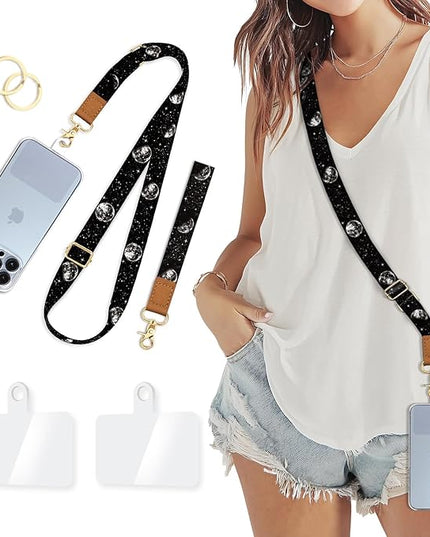 Phone Lanyard Crossbody Wrist Strap, Black Lunar Eclipse Moon Cell Phone Lanyards for Around the Neck Wristlet Shoulder, Adjustable Strap for Car Keys Keychain Wallet ID Badge