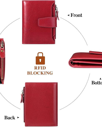 FALAN MULE Small Wallet for Women Leather Bifold Compact RFID Blocking Small Womens Wallet Purse