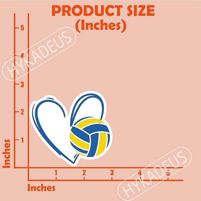 (3Pcs) Blue Volleyball Stickers Volleyball Heart Decals Waterproof Vinyl Sticker for Water Bottle, Tumbler, Phone Case, Poster Board, Laptop, Scrapbooking, Team Players, Coach, 3" x 2.8"