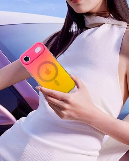 Aesthetic Case for iPhone Air Case for Women Girls [Compatible with Magsafe] Cute Girly Trendy Glitter Sparkly Rainbow Magnetic Protective Phone Cover, Matte Iridescent Red & Yellow