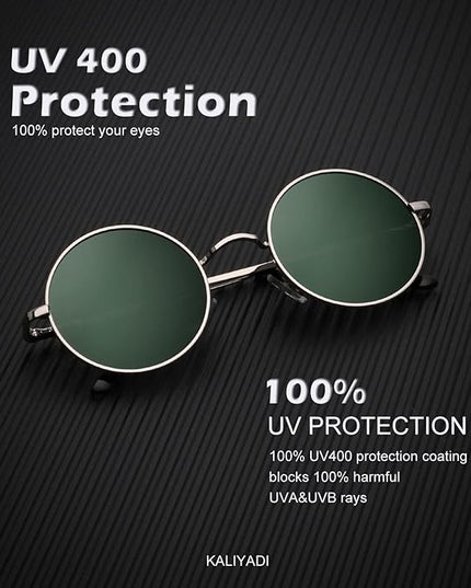 KALIYADI Round Polarized Sunglasses for Men Women Retro Metal Hippie Circle Style Sun Glasses UV Protection