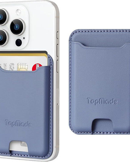 TopMade Phone Card Holder, Premium Leather Phone Wallet Stick on, Stronger 3M Adhesive Credit Card Holder for Back of Phone Case, iPhone, Samsung, and Android, RFID Blocking, Fit 4 Cards, Lavender