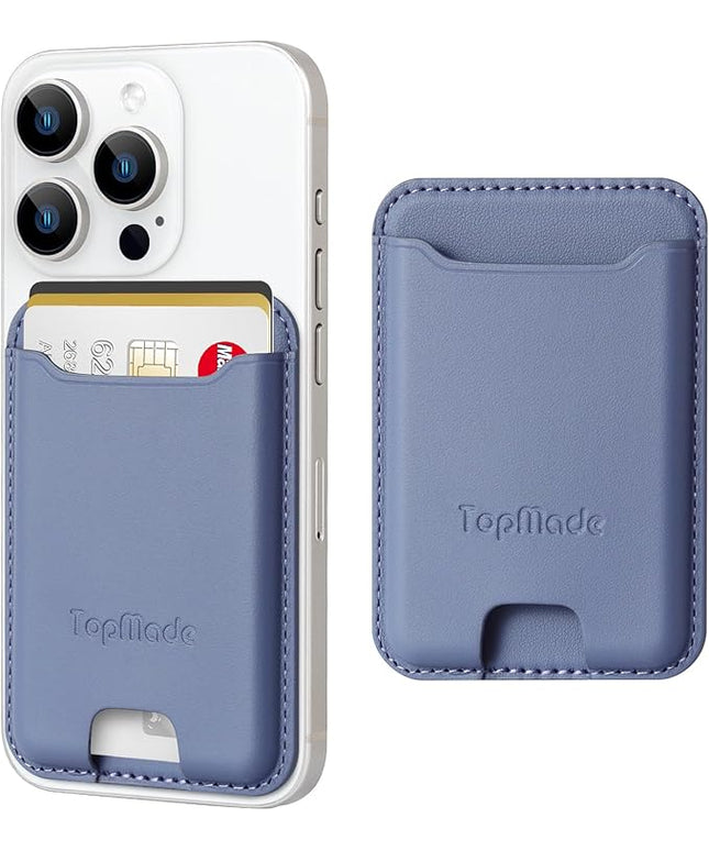 TopMade Phone Card Holder, Premium Leather Phone Wallet Stick on, Stronger 3M Adhesive Credit Card Holder for Back of Phone Case, iPhone, Samsung, and Android, RFID Blocking, Fit 4 Cards, Lavender