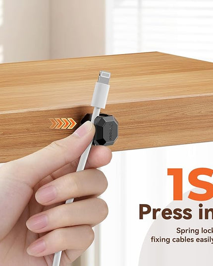 12 Pack Rotatable Cable Clips,Spring Cord Organizer Desk Cable Management Cord Holder Adhesive Phone Charger Cord Clips for Home Office Car Wall Nightstand Accessories Black