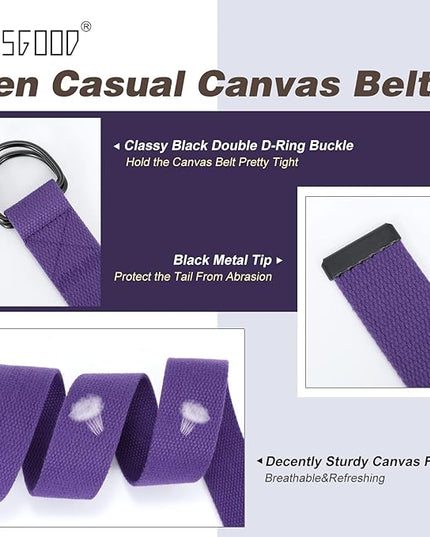 JASGOOD Men Canvas Belt Web Fabric Casual Belt with Black Double D-ring 1 1/2" Wide Set of 2