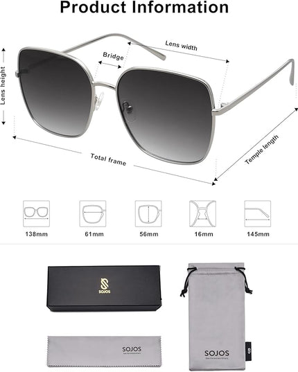 SOJOS Trendy Oversized Square Metal Frame Sunglasses for Women Men Retro Big Flat Lens UV Protection Sunglasses SJ1146