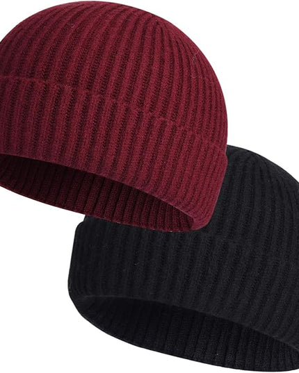 ROYBENS 2 Pack Wool Fisherman Beanies for Men, Knit Short Watch Cap Winter Warm Hats