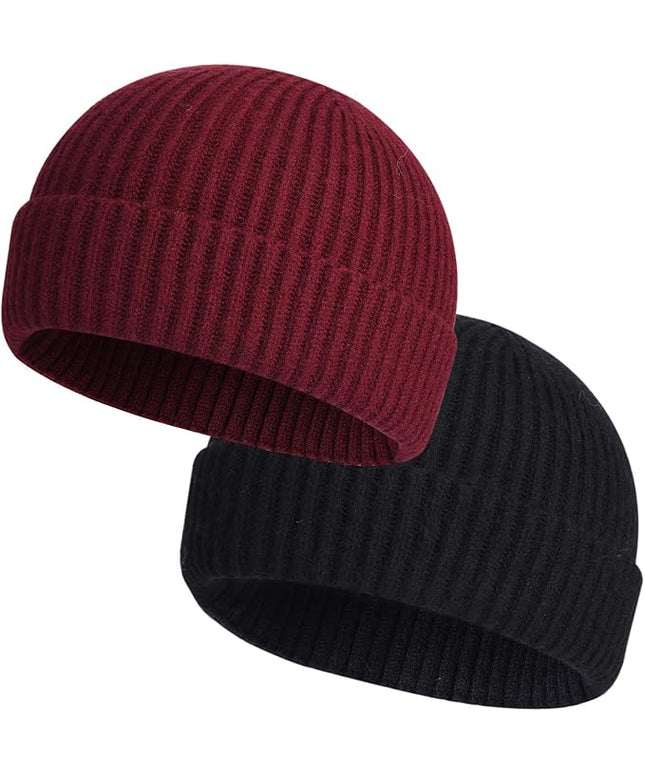 ROYBENS 2 Pack Wool Fisherman Beanies for Men, Knit Short Watch Cap Winter Warm Hats