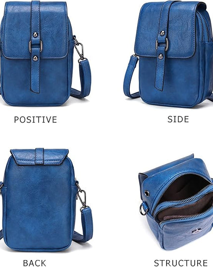 myfriday Vintage Crossbody Phone Bag for Women, Small PU Leather Shoulder Purse and Handbag with Tassel&Rivet Decoration
