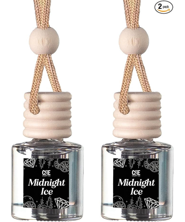 C&E Craft Co Hanging Car Air Freshener Diffuser 2 Pack, Long Lasting Fragrance Oil Car Freshener, Glass Bottle Auto Air Freshener, Made in USA (Midnight Ice)