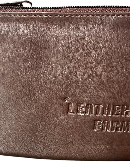 LEATHER FARM's lambskin leather coin pouch/coin purse for both mens and womens. (BROWN)