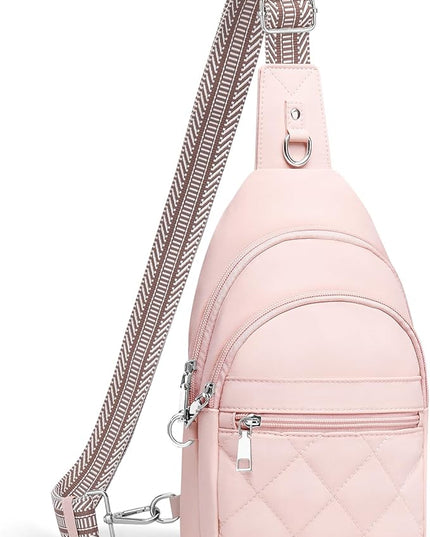 Sling Bag for Women, Anti-Theft RFID Crossbody Bag Nylon Sling Purse for Travel, Puffy Small backpack for Daily Hiking Sports Pink