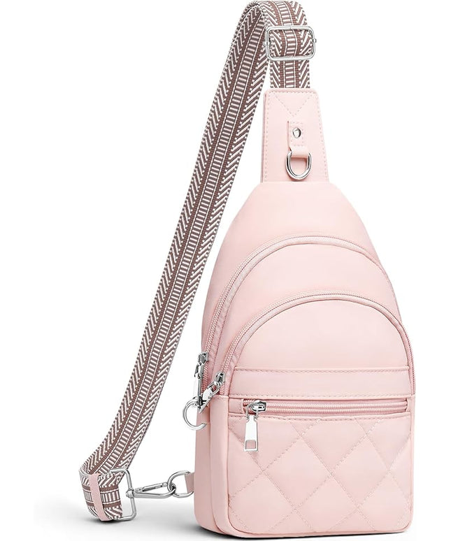 Sling Bag for Women, Anti-Theft RFID Crossbody Bag Nylon Sling Purse for Travel, Puffy Small backpack for Daily Hiking Sports Pink