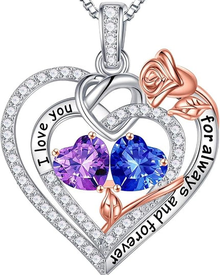 Iefil Christmas Gifts for Wife Women - 925 Sterling Silver Double Birthstone Necklace, Anniversary Birthday Gifts for Women, Jewelry Gift for Wife Girlfriend Mom Her
