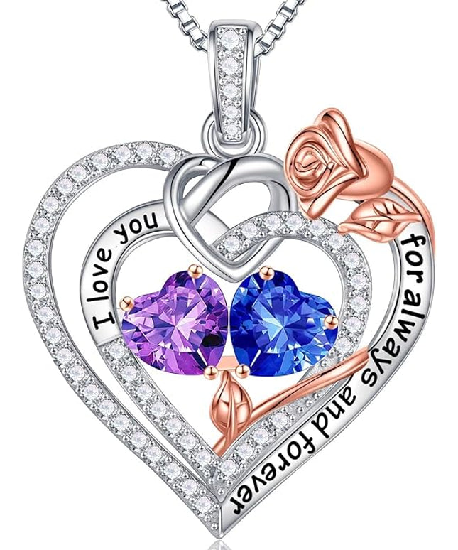 Iefil Christmas Gifts for Wife Women - 925 Sterling Silver Double Birthstone Necklace, Anniversary Birthday Gifts for Women, Jewelry Gift for Wife Girlfriend Mom Her