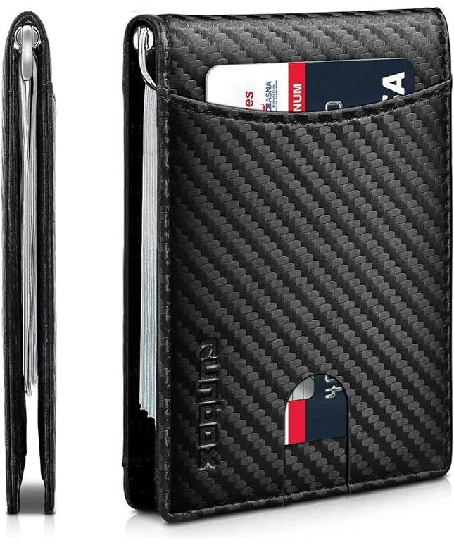Genuine Leather Slim Wallet for Men RFID Blocking Bifold Minimalist Front Pocket Mens Wallet with Money Clip Thin Gift Box