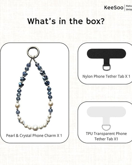 Elegance of the Sea: Pearl & Crystal Original Design Phone Charm with 2 Tether Tabs – Stylish, Durable, and Hands-Free Phone Chain – Compatible with iPhone, Samsung, Pixel & More