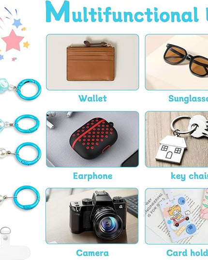 2 Pcs Phone Charm Wrist Strap with Tether Tab, Double Anti Lost Cute Beaded Wrist Lanyard, Detachable Transparent Phone Charms for Bag, Key Chains, Camera Decor