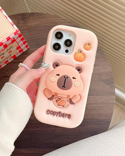 Copybara Case Compatible with iPhone 16 Pro,Cute 3D Cartoon Copybara Stand Funny Kawaii Soft Silicone Gel Drop Protection Cover for Women Girls