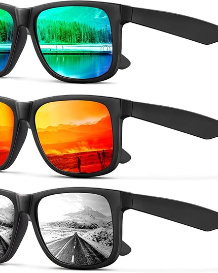 KALIYADI Sunglasses Men Polarized Sun glasses for Mens Womens Classic Matte Black Frame UV Protection 3pack
