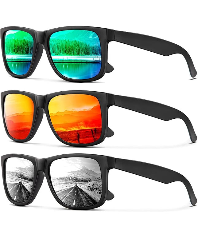 KALIYADI Sunglasses Men Polarized Sun glasses for Mens Womens Classic Matte Black Frame UV Protection 3pack