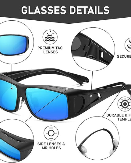 Wzerry Sunglasses Fit Over Glasses Polarized for Men Women, Wrap-Around Glasses UV400 Protection for Driving and Outdoor