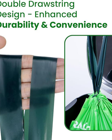6 Gallon Compostable Trash Bags Drawstring, Heavy Duty Extra Thick 1 Mil, 35 Bags, Tall Kitchen Food Scrap Waste Bag, ASTM D6400