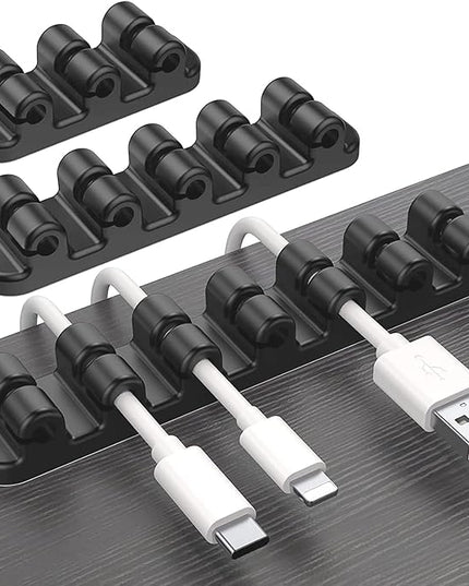 SOULWIT Upgraded Cable Holder, Cable Management Cord Organizer Clips Silicone Self Adhesive for Desktop USB Charging Cable Power Cord Bedside Wire PC Office Home (3/5/7 slot,Black)