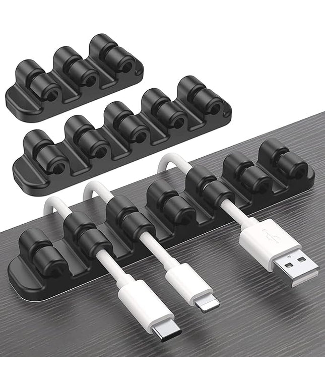 SOULWIT Upgraded Cable Holder, Cable Management Cord Organizer Clips Silicone Self Adhesive for Desktop USB Charging Cable Power Cord Bedside Wire PC Office Home (3/5/7 slot,Black)