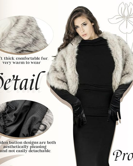 Zhanmai 2 Pcs Winter Long Shawl Cloak Stretchy Glove Opera Bridal Dance Gloves for Women Dress Party Coat