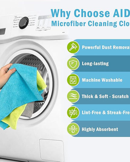 AIDEA Microfiber Cleaning Cloth-100PK, Soft Microfiber Towels for Cars, Absorbent Cleaning Rags, Lint-Free Streak-Free Wash Cloths for House, Kitchen, Window(12in.x16in.)